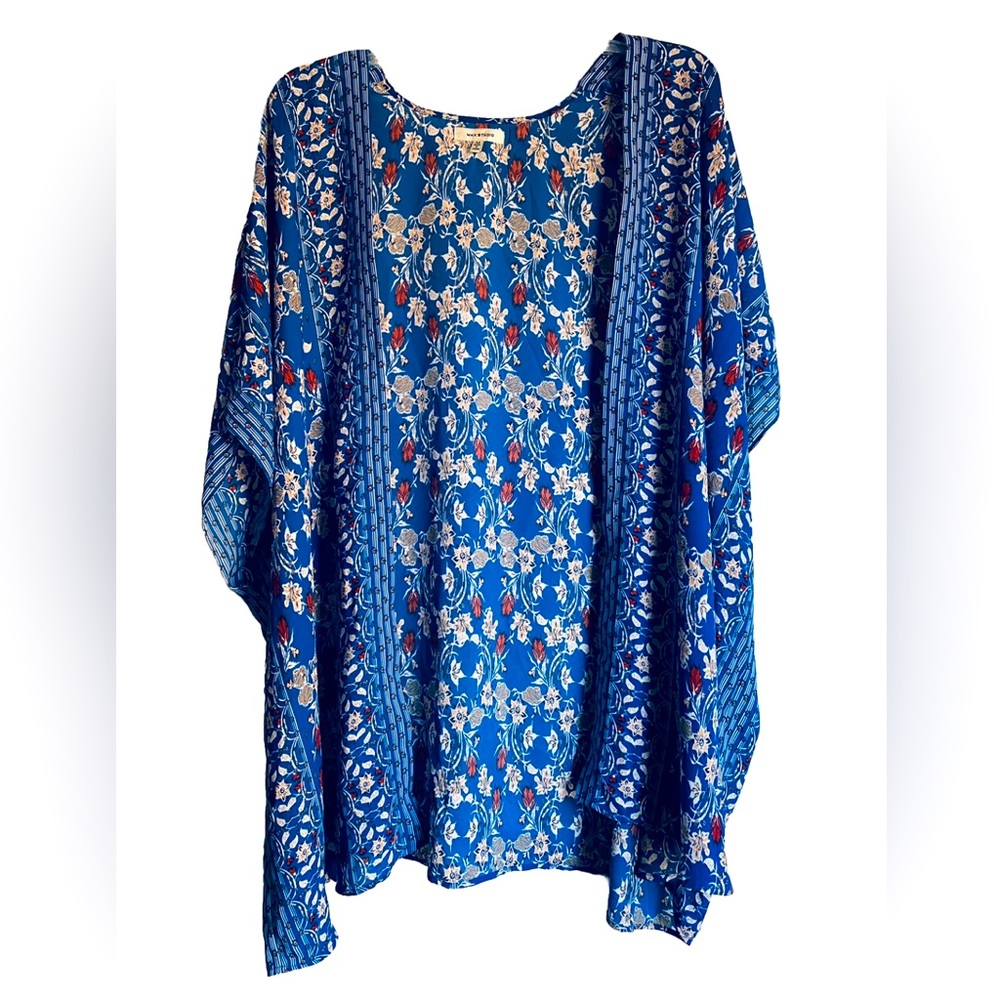 MAX STUDIO Women’s Wrap Shirt Blue Floral Dress Top Shrug Ladies Blouse Medium M